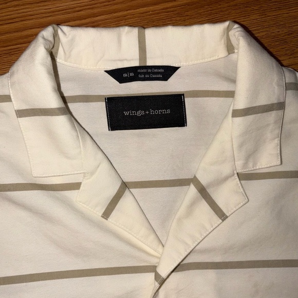 Wings + Horns Deck Stripe Short Sleeve Button-Up Camp Shirt in Moss Stripe - Picture 3 of 7